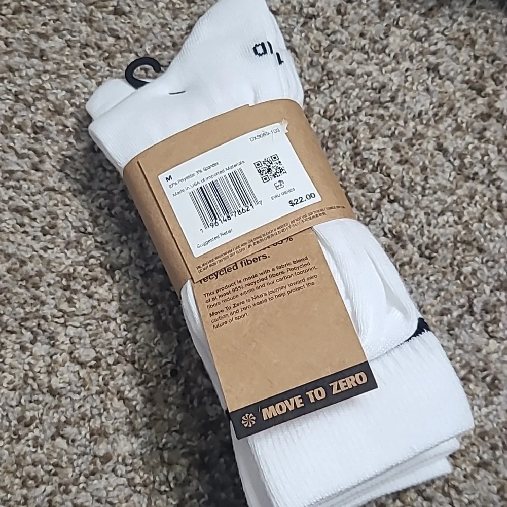 Nike White Crew Socks with Black Swoosh and Stripes - 3 Pack